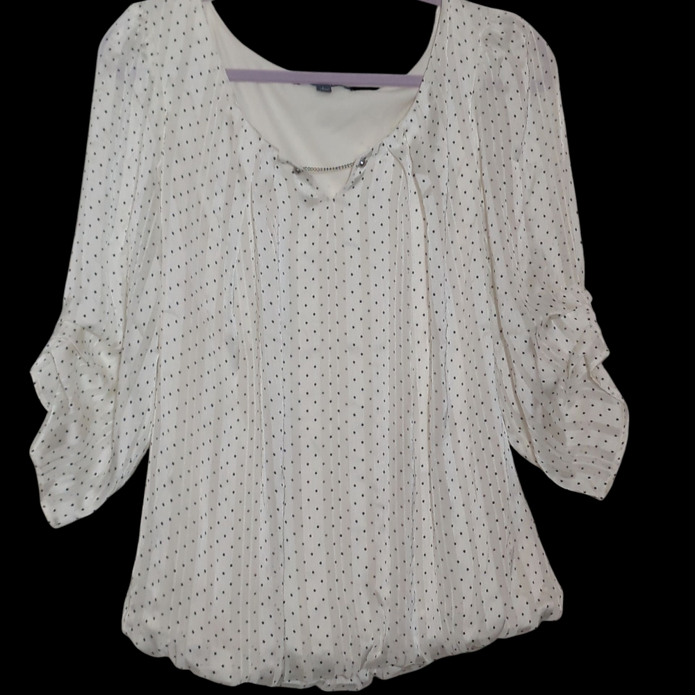 White Polka Dot Scoop Neck Parisian Blouse